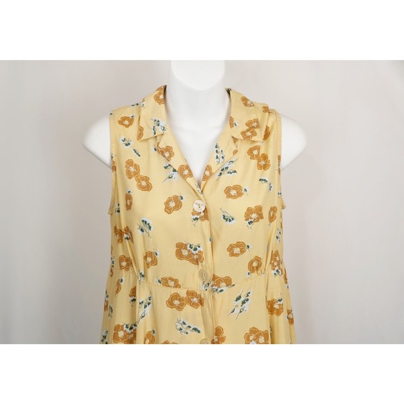 Vintage 90s Dress Esprit Yellow Floral Print Rayon Sleeveless Babydoll Size S - Picture 2 of 6